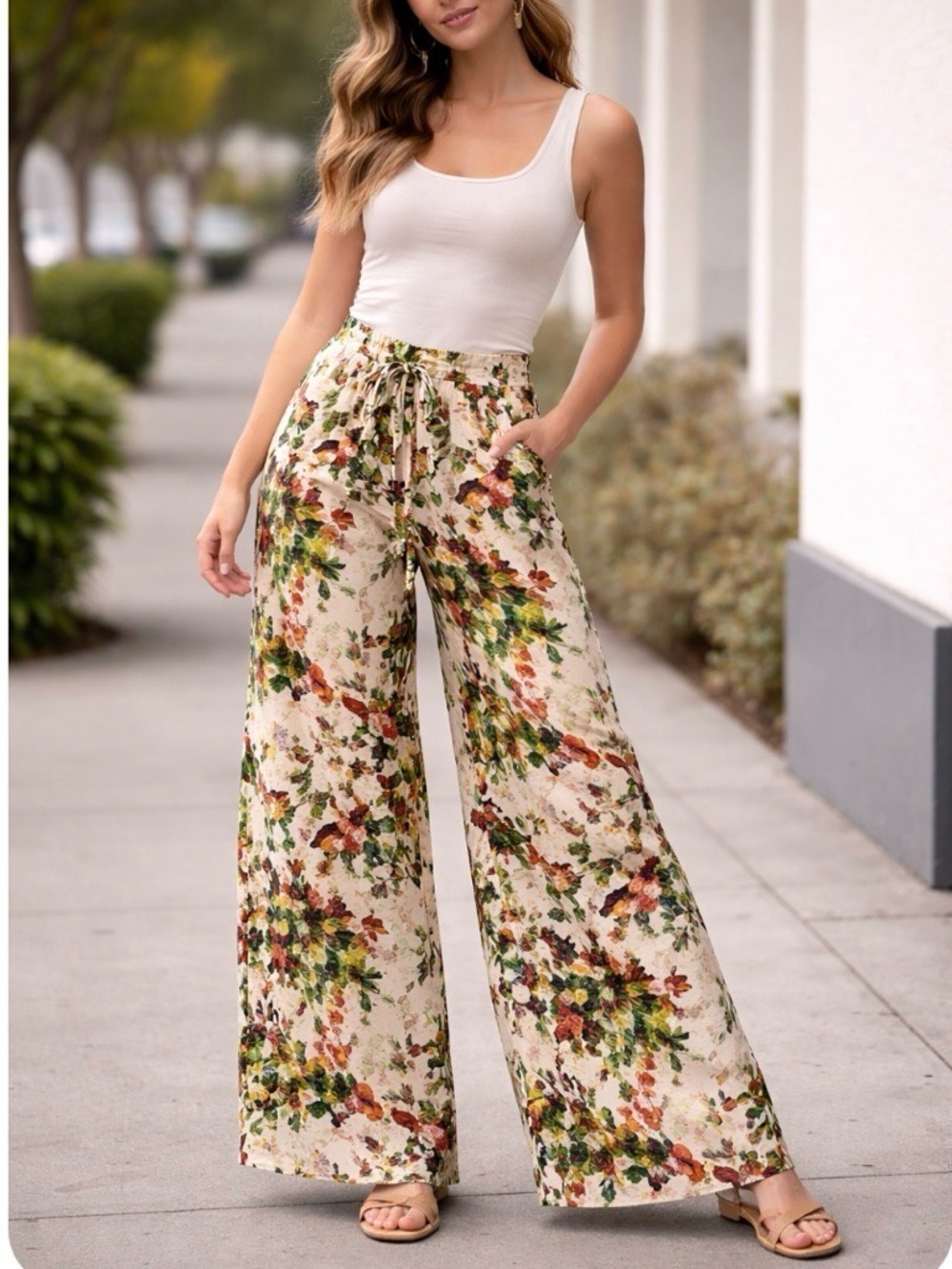 Catherine Malandrino nwt Wide-Leg Floral Print belted Palazzo Pants small